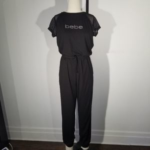 bebe Black Jumpsuit with Rhinestone Logo